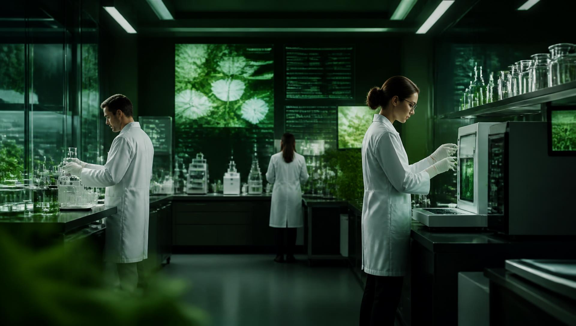 Scientists working in a modern biotechnology laboratory